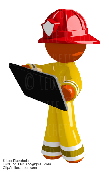 Orange Man Firefighter With Tablet #16584