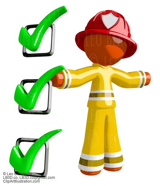 Orange Man Firefighter Safety Checklist Large Checkmarks #16587