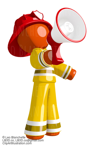 Orange Man Firefighter Shouting Into Megaphone #16588