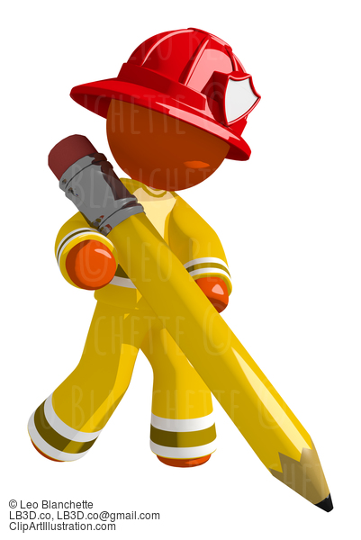 Orange Man Firefighter Drawing With Giant Pencil #16594