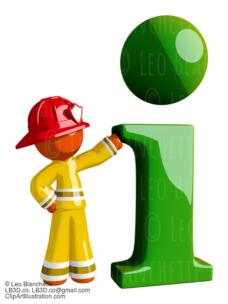 Orange Man Firefighter With Giant Info Symbol #16595