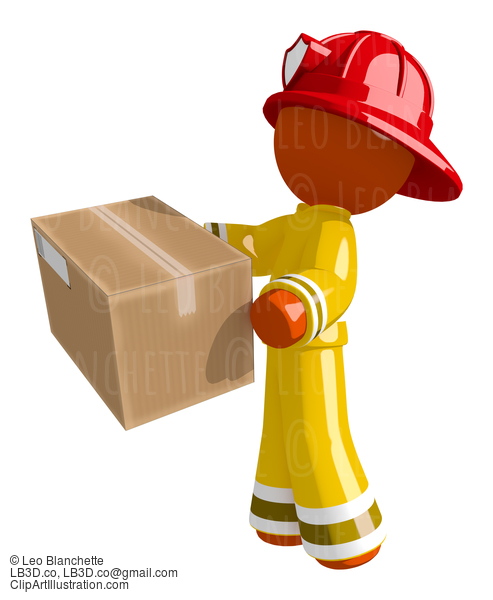 Orange Man Firefighter Delivering Box Left #16597