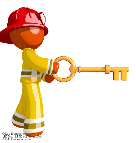 Orange Man Firefighter Using Oversized Gold Key #16598