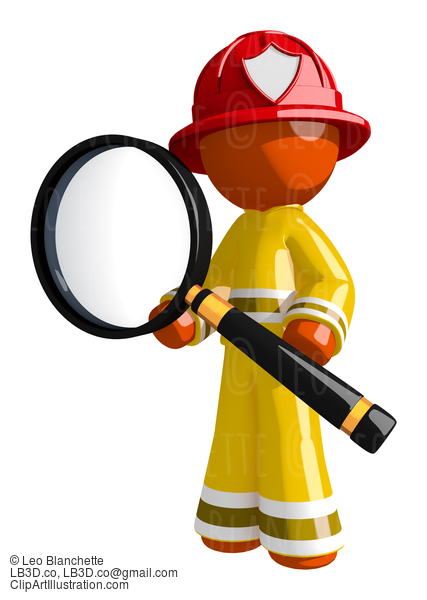 Orange Man Firefighter Holding A Really Big Magnifying Glass #16600