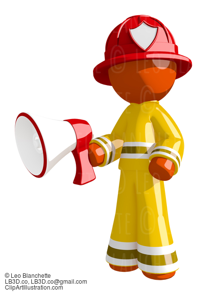 Orange Man Firefighter Holding Megaphone #16601