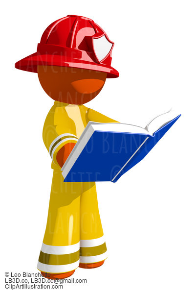 Orange Man Firefighter Reading Book #16603