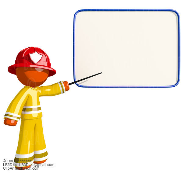 Orange Man Fireman Educating With Dry-Erase Board #16606