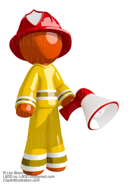 Orange Man Firefighter Posing With Megaphone #16622