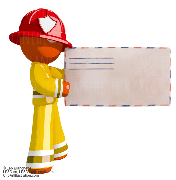 Orange Man Firefighter Delivering Envelope #16625