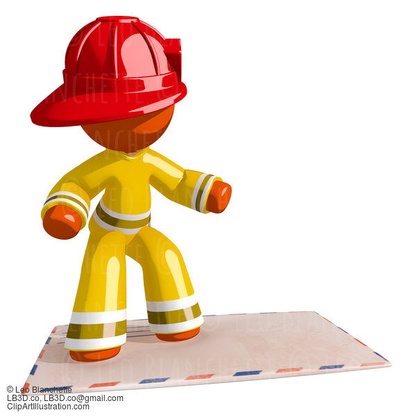 Orange Man Firefighter Surfing On Envelope #16626