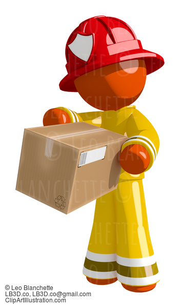 Orange Man Firefighter Delivering Box #16627