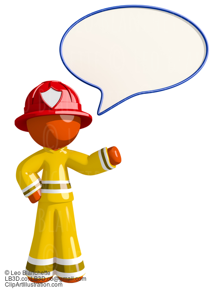 Orange Man Firefighter With Word Bubble #16628