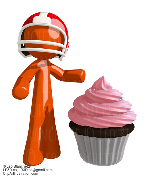 Football Player Orange Man Beside Giant Party Cupcake #16358