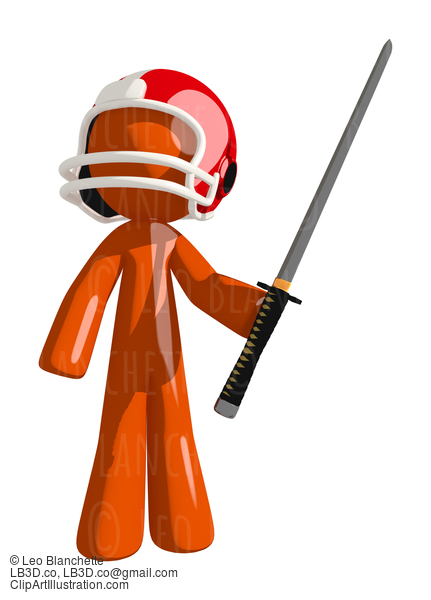 Football Player Orange Man Holding Ninja Sword Ready To Fight #16360