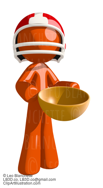 Football Player Orange Man Holding Empty Bowl #16362