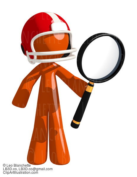 Football Player Orange Man Looking Through Giant Magnifying Glass #16364