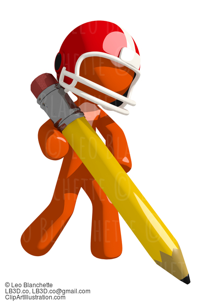 Football Player Orange Man Score Keeping With Giant Pencil #16365