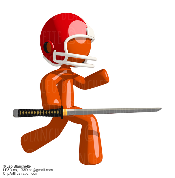 Football Player Orange Man Holding Ninja Sword Slicing Through Competition #16366