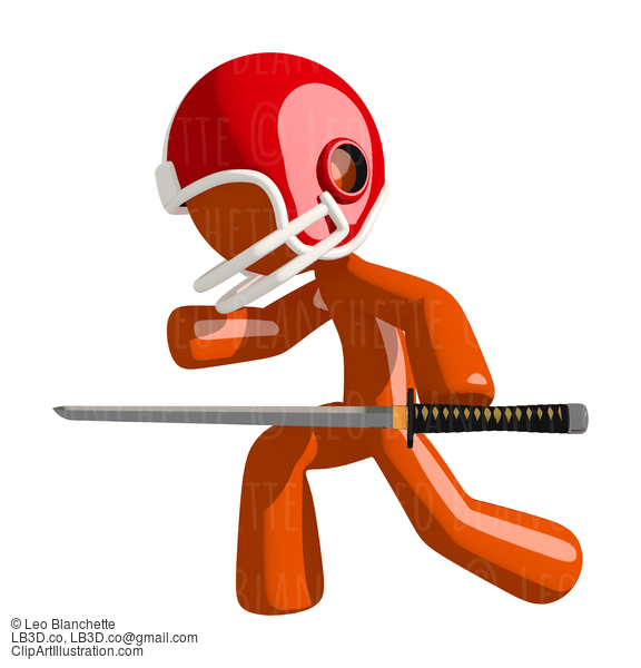 Football Player Orange Man Holding Ninja Sword Stabbing #16369