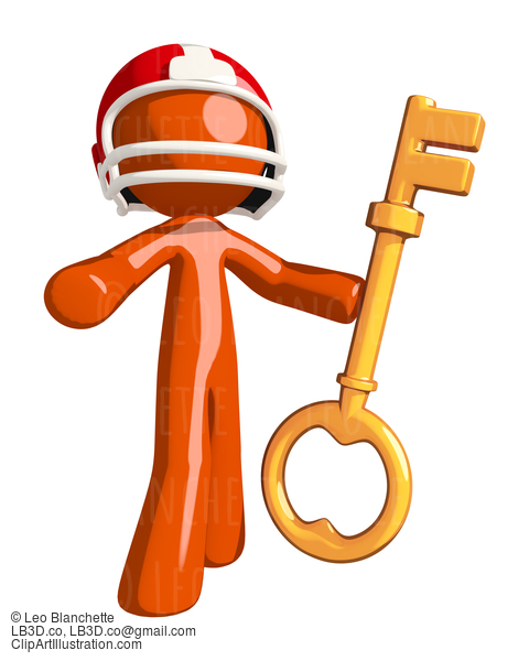 Football Player Orange Man Holding Giant Key #16370