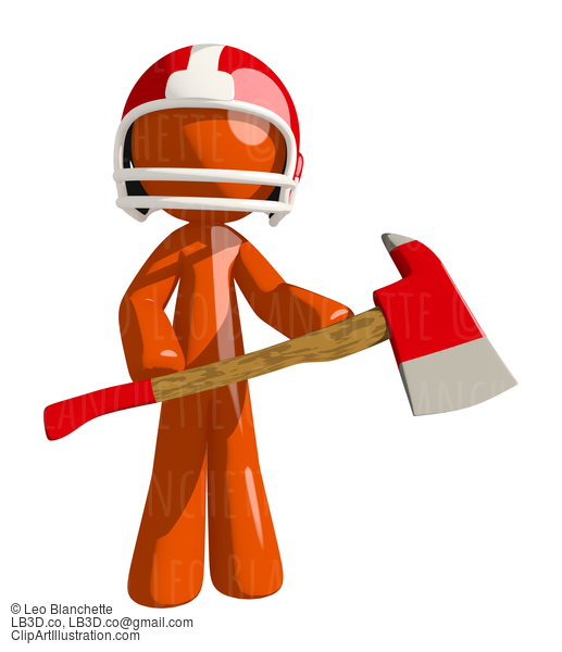 Football Player Orange Man Holding A Large Red Ax #16372