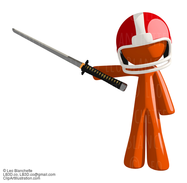 Football Player Orange Man Holding Ninja Sword Pointing With Sword #16374