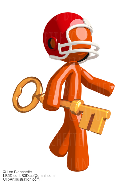 Football Player Orange Man Walking With Giant Key #16375