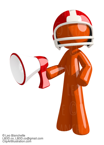 Football Player Orange Man Sports Commentator  Holding Megaphone #16378