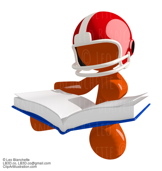 Football Player Orange Man Reading Book While Sitting #16379