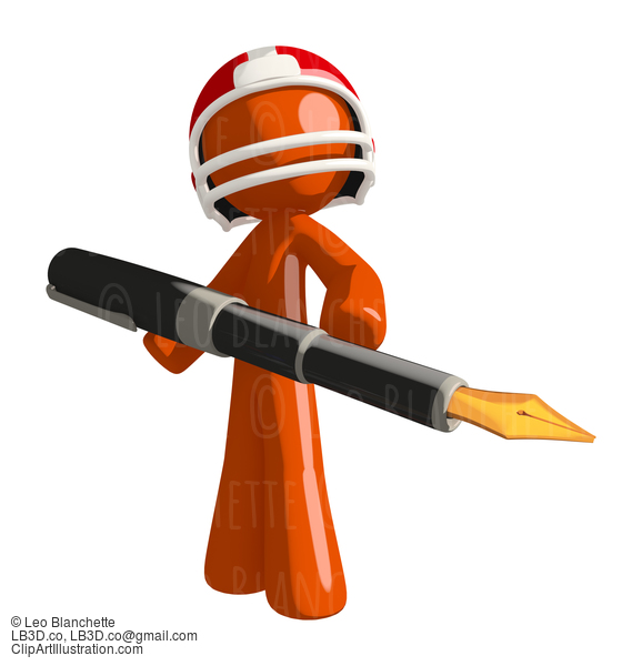 Football Player Orange Man With Giant Pen #16383