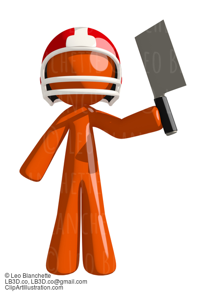 Football Player Orange Man With Raised Cleaver Ready To Chop Compeition To Pieces #16385