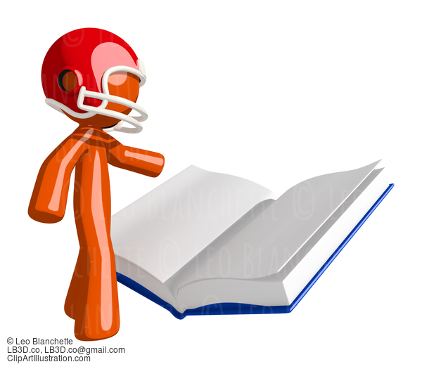 Football Player Orange Man Reading Book On Strategy #16387