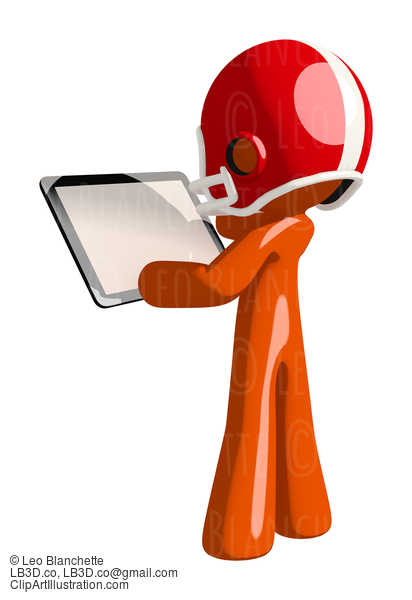 Football Player Orange Man Holding A Tablet Back View #16389