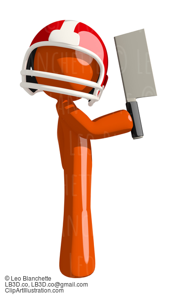 Football Player Orange Man Posing With Meat Cleaver #16390