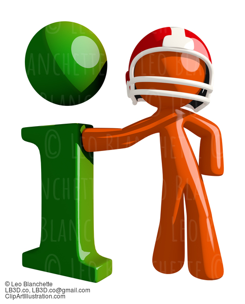 Football Player Orange Man Beside Giant Info Symbol #16391