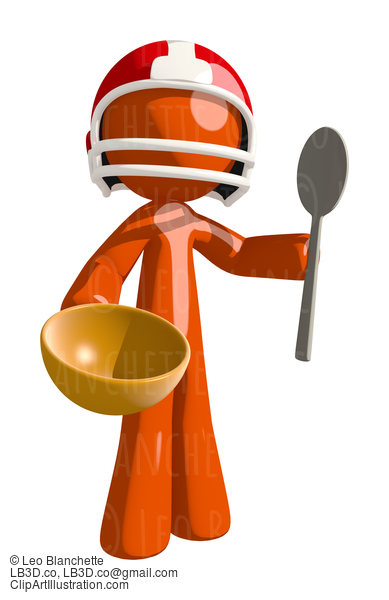 Football Player Orange Man Holding Bowl And Spoon #16401