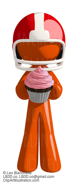 Football Player Orange Man Presenting A Cupcake #16409