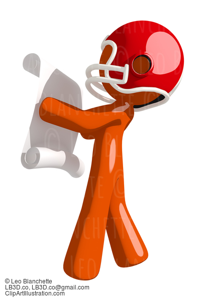 Football Player Orange Man Checking Score Rear View #16413