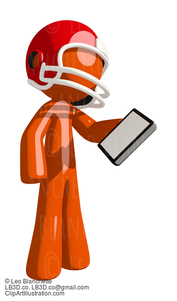 Football Player Orange Man Looking At Tablet #16414