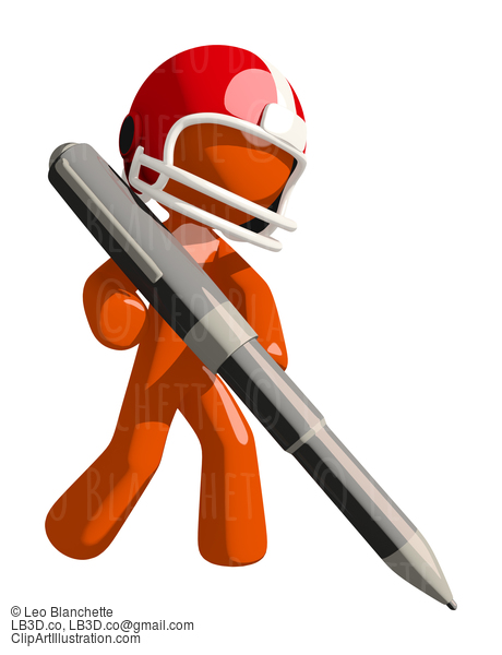 Football Player Orange Man With Giant Pen #16416