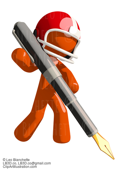 Football Player Orange Man Writing With Giant Pen #16417