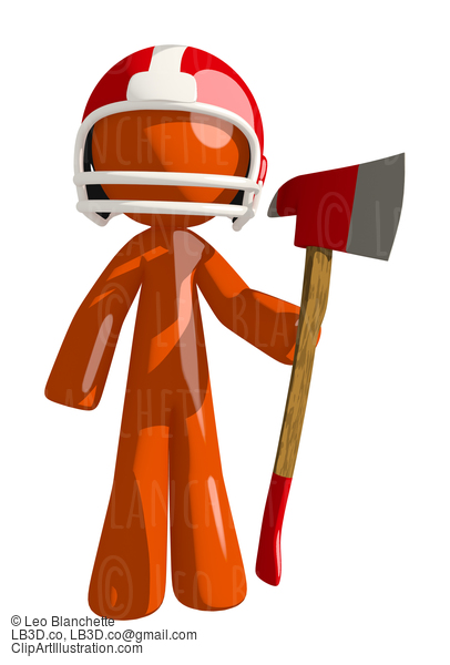 Football Player Orange Man Holding A Large Ax #16420