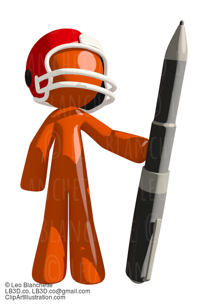 Football Player Orange Man With Giant Pen #16423