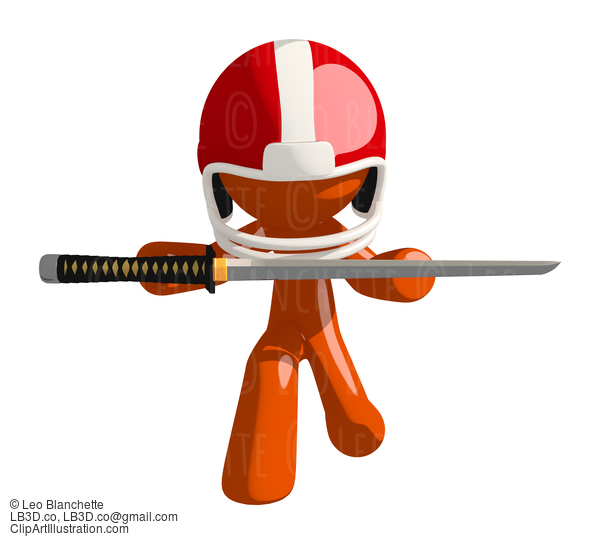 Football Player Orange Man Holding Ninja Sword Handing Over Victory #16425