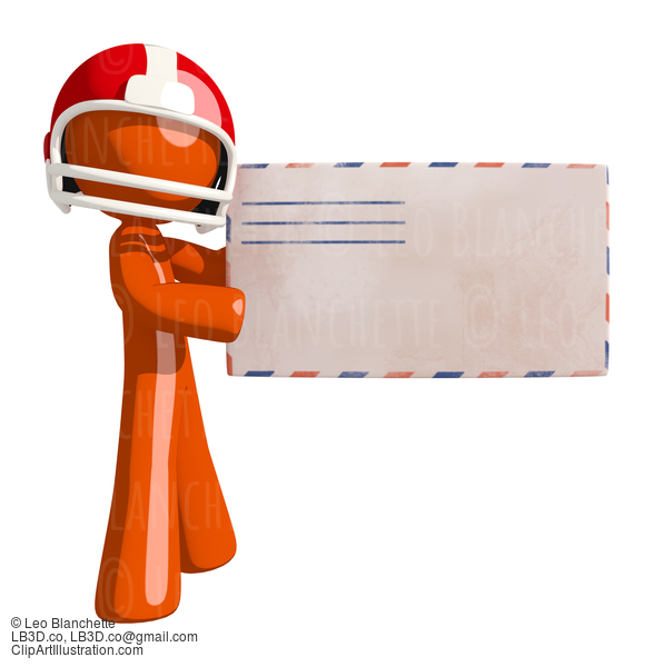 Football Player Orange Man Delivering Large Envelope #16427