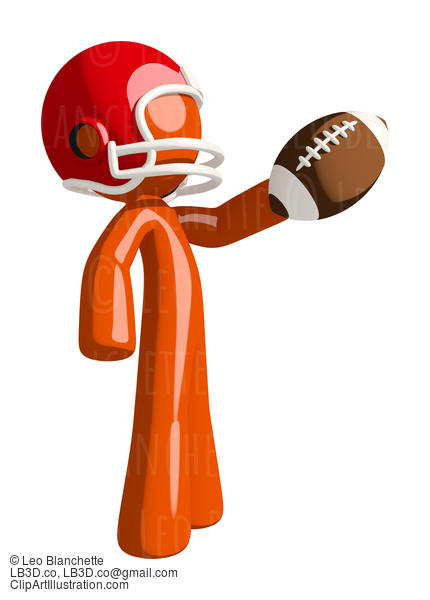 Football Player Orange Man Looking At A Football Or Measuring Throw #16428