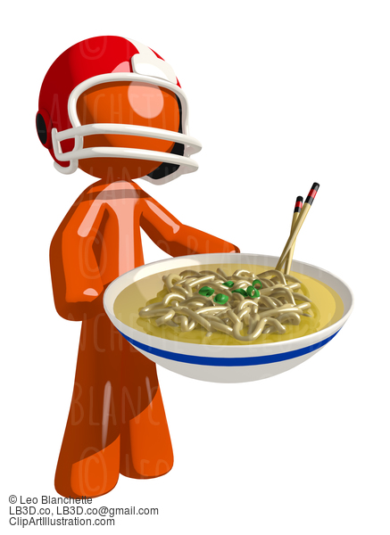 Football Player Orange Manwith Large Bowl Of Noodles #16430