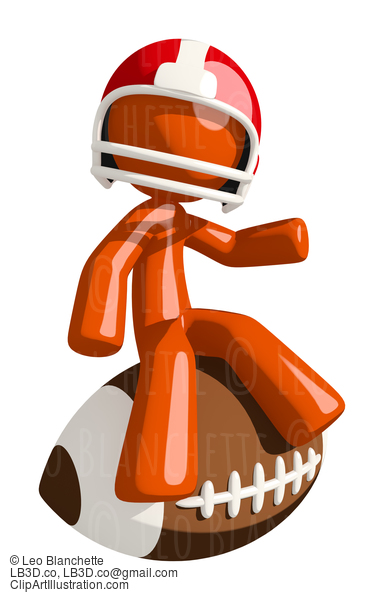 Football Player Orange Man Sitting On Giant Football #16431