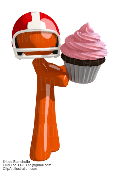 Football Player Orange Man Holding A Giant Cupcake #16433