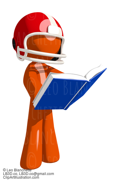 Football Player Orange Man Reading Book While Standing #16434